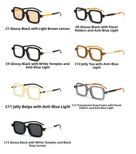 Detailed grid of vintage square sunglasses with anti-blue light and tinted lenses options