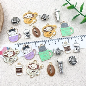 Retro assorted enamel coffee cup and teapot charms in alloy for DIY jewelry crafting