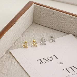 S925 silver stud earrings with marquise zircon, pearl, and secure screw back design