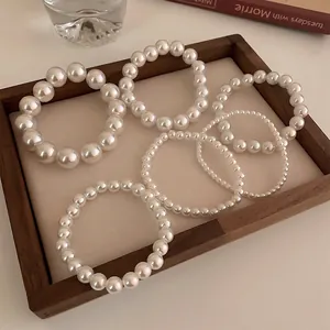 Elegant French Retro White Artificial Pearl Beaded Bracelet Elastic Simple Minimalist Fashion Jewelry Accessory For Women Girls