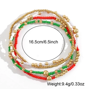 Vierlagiges Perlenarmband-Set in Rot, Grün, Weiß und Gold für modische Damen