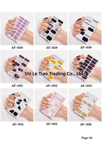 Detailed grid of nine minimalist nail stickers featuring various colors and patterns