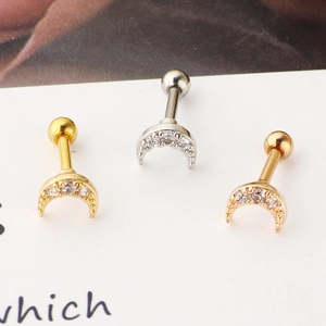 Zircon moon stainless steel earrings in gold silver and rose gold with screw ball back