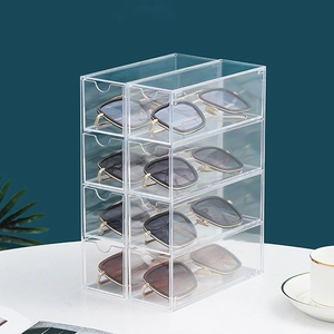 Clear 4-layer acrylic eyewear organizer drawer for desk storage and dustproof display