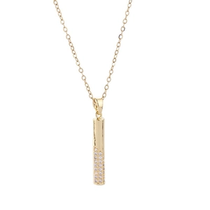 Elegant gold plated vertical bar pendant necklace with sparkling micro-pave crystals