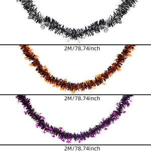 Set of 2M Halloween tinsel garlands with pumpkin, skull, and bat decorations for party decor
