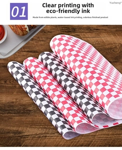 Macro detail of red checkered greaseproof burger paper with eco-friendly ink printing