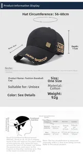 Detailed size chart for breathable mesh baseball cap with specific measurements and fit guide