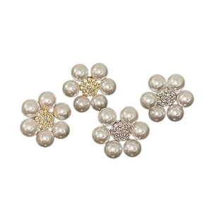 Elegant flower stud earrings with white faux pearls and sparkling zircon centers