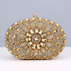 Luxury gold rhinestone evening clutch bag with faceted crystals for wedding gala
