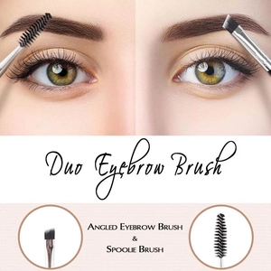 Detail showing the angled eyebrow brush and spoolie for perfect brow shaping