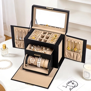 Portagioie in Pelle a Grande Capacità Scatola Organizzatore a Più Strati per Collane Anelli Orologi Braccialetti Custodia