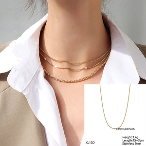 Three-layer 18K gold plated stainless steel layered necklace with twisted and flat oval chains