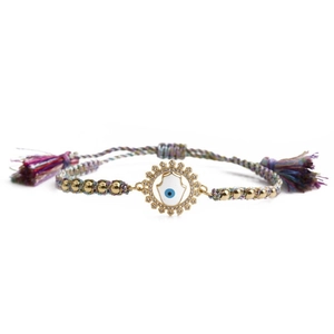 Bracelet œil porte-bonheur bohème ajustable avec cordon coloré et perles dorées