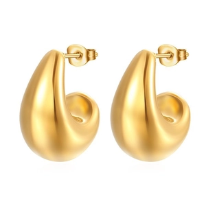 Orecchini a cerchio semitondo vuoti stile vintage francese placcati in oro 18 carati