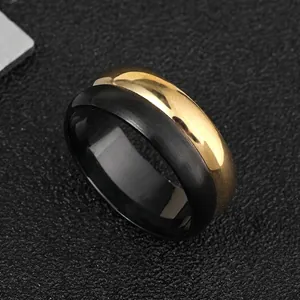 Minimalist Stainless Steel Band Ring Men Women Two Tone Black Gold Polished Brushed Finish Industrial Style Jewelry
