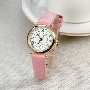 Women Quartz Watch Retro Elegant Round Dial Roman Numerals Small Second Alloy Case Faux Leather Strap Casual Wristwatch