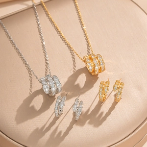 Snake Shape Necklace Earrings Jewelry Copper 18K Gold Plated Pave Zircon For Women Trendy Luxury Fashion Accessory