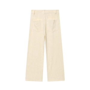 Détails du dos d'un pantalon large crème avec texture jacquard florale et poches