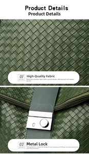 Detail of dark green woven leather fabric and silver square metal hardware lock