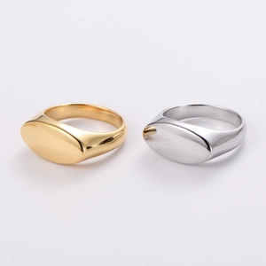 Minimalist Oval Flat Top Signet Ring 304 Stainless Steel Polished Smooth Surface Fashion Jewelry For Women