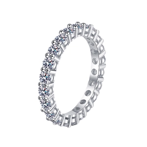 Exquisite S925 sterling silver moissanite eternity ring with 2.2 carat round diamonds