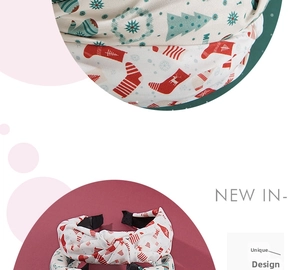 Close-up of Christmas knotted headbands with festive reindeer and tree patterns