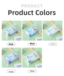 Detailed display of disposable compressed raincoats in pink, blue, clear, purple, and yellow