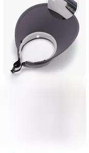 Detail view of the gray visor hat featuring a detachable windproof rope and sweatband