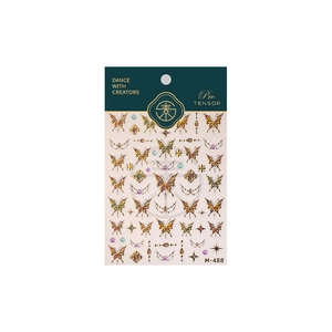 Golden butterfly nail art stickers with stars and celestial patterns in M-488 series