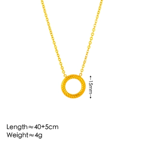 Retro geometric round circle necklace in gold stainless steel with textured 15mm pendant