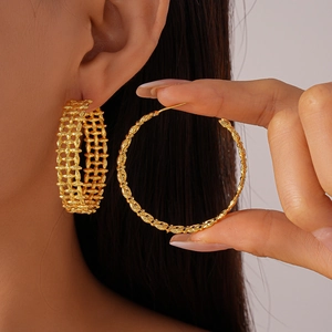 Braided Hollow Hoop Earrings With 925 Sterling Silver Earring Post Metallic Gold Plated Unique C Shaped Fashion Jewelry