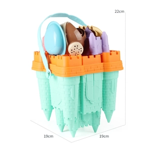 Detailed size view of mint green castle beach bucket toy set with 22cm height dimension