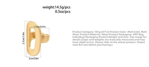 Detailed size specifications for the matte gold oval ring with precise measurements