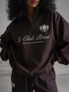Vêtements De Détente Surdimensionnés Pour Femmes Sweat À Capuche À Quart De Zip En Coton Et Pantalon De Jogging Décontracté