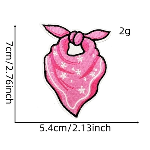 Pink western cowgirl bandana embroidered patch with white floral patterns 7x5.4cm