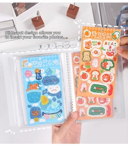 Detail showing hand inserting transparent PVC pocket for stickers and photo collection