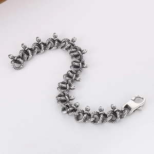 Retro silver stainless steel snake wrap chain bracelet with lobster clasp for men