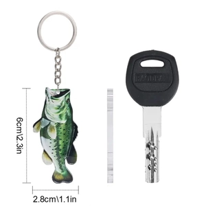 Acrylic largemouth bass keychain for fishing enthusiasts measuring 6cm height and 2.8cm width