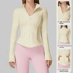 Women's slim fit thermal fleece outdoor jacket with stand collar and full zip