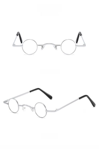 Front and side views of vintage silver metal round sunglasses with clear lenses