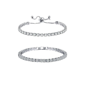 Elegant silver tennis bracelet set featuring sparkling clear cubic zirconia stones