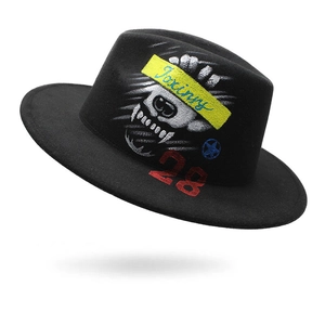 Hand Painted Graffiti Fedora Hat Wide Brim Wool Felt Jazz Cap Streetwear Hip Hop Style For Men Women