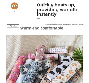 Detailed view of rolled flannel pet blankets featuring paw prints and star patterns