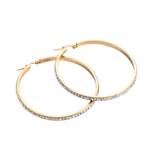 Elegant gold-plated stainless steel hoop earrings with white zircon stone inlay