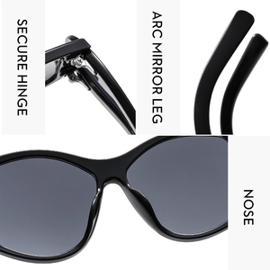 Detailed views of the secure hinge, arc mirror legs, and ergonomic nose pads of Y2K sunglasses