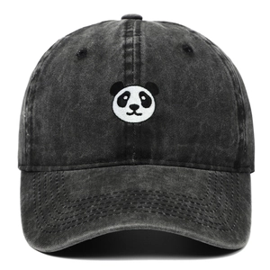 Cartoon Panda Face Embroidery Washed Cotton Baseball Cap Retro Vintage Adjustable Sun Hat For Men Women Unisex
