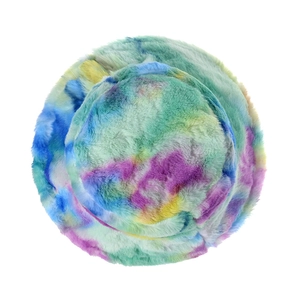 Furry tie-dye bucket hat in vibrant faux rabbit fur with warm winter plush lining