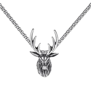 Vintage Stainless Steel Chain Alloy Pendant Necklace For Men Women Punk Hip Hop Deer Wolf Cross Guitar Dumbbell Anchor Jewelry