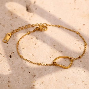 Bracciale minimalista in acciaio inossidabile placcato oro 18K con anello irregolare